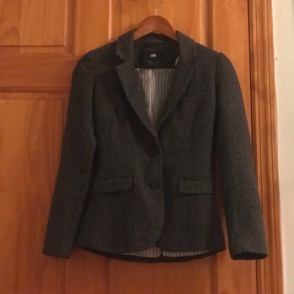 H&M Grey Tweed Blazer with Elbow Patches